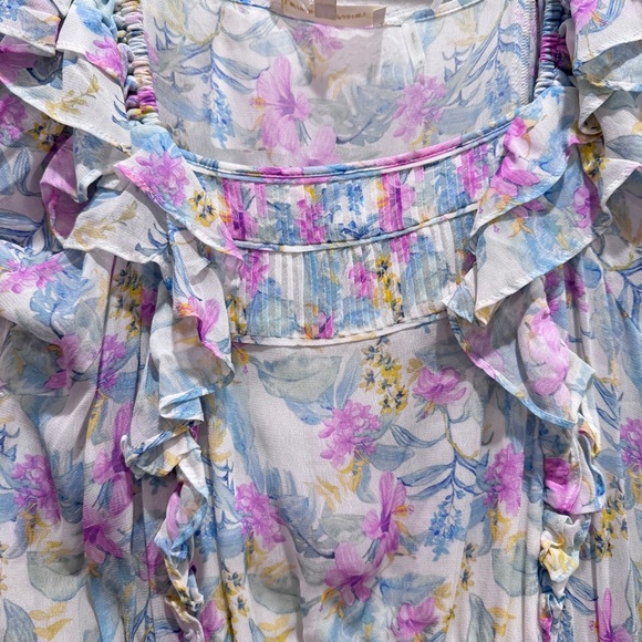 LoveShackFancy Ivoire Mini Dress Floral Boho Cottagecore Coquette Garden Blue XL - Picture 9 of 15